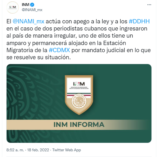 Tuit del INM.